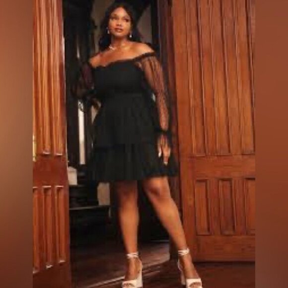 Eloquii Mixed Tulle Mini Dress Color Black Size 14 - Picture 3 of 14